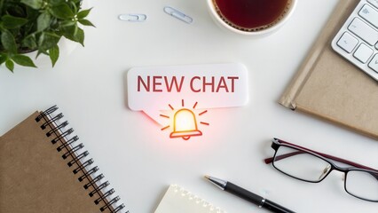 Glowing New Chat Message Alert Icon on a White Surface