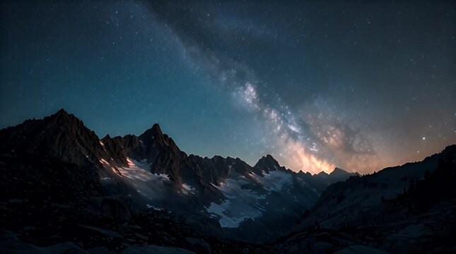 Wide Shot of Milky Way Above Icy Mountain Range