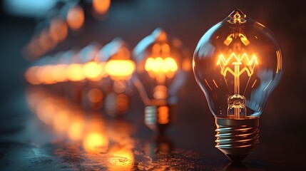 A Row of Light Bulbs One Bright Idea Illuminating the Rest