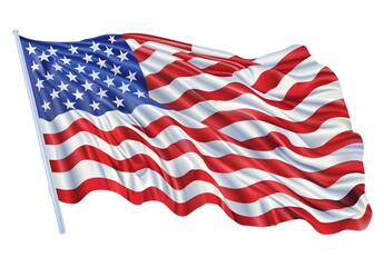 Obraz premium American Flag Waving in the Wind on a White Background Professional Art for Photography