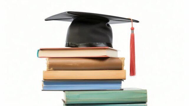 Video A graduation cap sits atop a stack of books, symbolizing achievement and knowledge