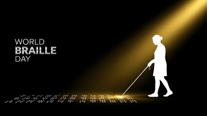 World braille day silhouette of blind person with cane