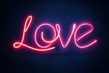 Cinematic Y2K aesthetic neon LOVE script, flickering glow for nightlife social media Valentine marketing  
