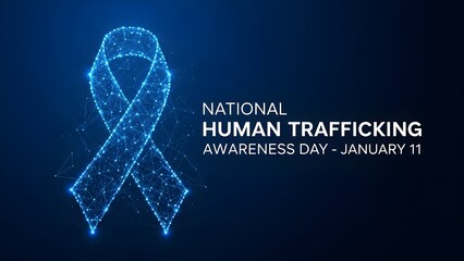 Human trafficking awareness day blue ribbon digital illustration