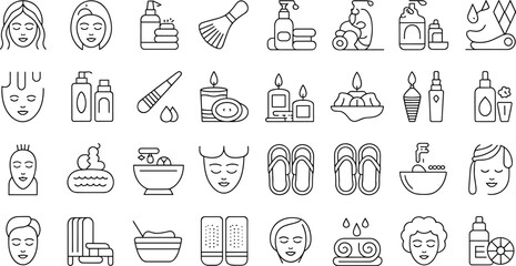 Spa and Beauty Icons Set Skincare Wellness Treatment Relaxation Aromatherapy Self Care Symbols