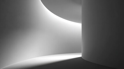 Premium curved matte wall with a soft volumetric light beam sweeping diagonally from upper right to mid left, creating a clean modern background with a wide blank area on the lower-left side