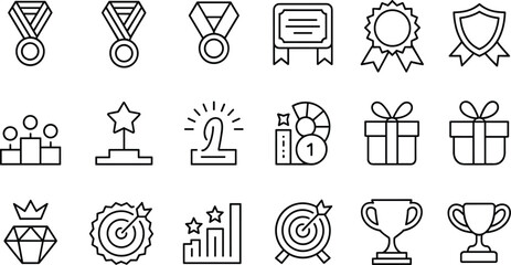 Awards and Achievement Icons Set Trophies Medals Certificates Rewards Success Celebration Symbols