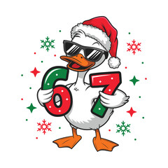 Cool Christmas Duck with Sunglasses Holding Festive Number 67, christmas 67 t shirt design
