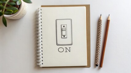 Light switch drawing on paper notebook with pencil