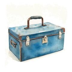 An Elegant blue farm tool box painting design collection, Hand-painted watercolor style, vectorized, vector set available in EPS, Simple design, EPS format set, watercolor painting