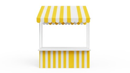 Cheerful yellow striped vendor stand offers inviting market ambiance