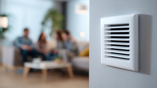 Air vent on wall with blurred living room