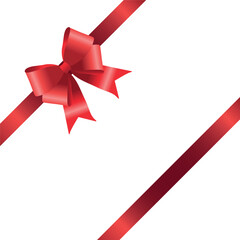 Vector decorative shiny gift red ribbon with tied bow, design element isolated on white background