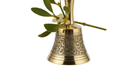 Isolated Holiday hand bell with mistletoe sprig for Christmas traditions and customs