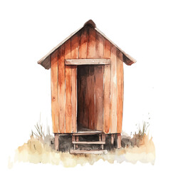 An Elegant brown chicken coop painting design collection, Hand-painted watercolor style, vectorized, vector set available in EPS, Simple design, EPS format set, watercolor painting