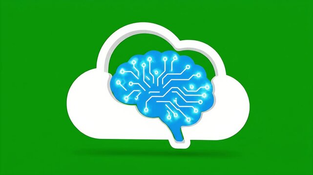 Animated cloud brain circuit icon representing artificial intelligence and cloud computing.