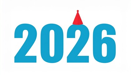 Flat Design 2026 with Party Hat on Top