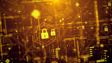 Futuristic Cyber Security HUD Interface with Digital Lock System