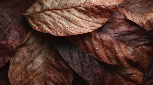 Autumnal leaves, a close-up, illustrating the beauty of nature's change and texture