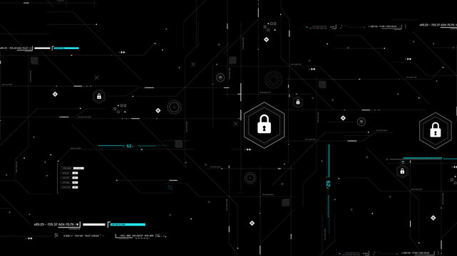Futuristic Cyber Security HUD Interface with Digital Lock System