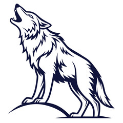 Stylized black and white illustration of a howling wolf