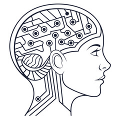 Outline of human head profile with internal circuit board design