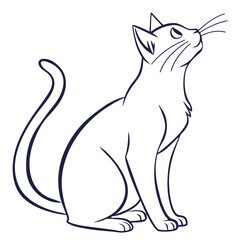 Simple line art drawing of a cat sitting and looking up