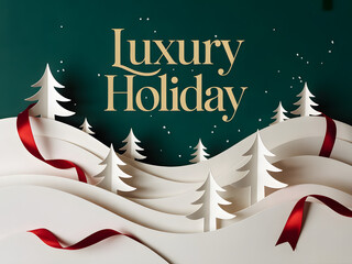 Festive christmas trees decorated with red baubles and subtle sparkling lights on a dark green background