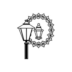 Lamp post with decorative wreath and smaller lamp silhouette isolated on white background isolated on transparent background