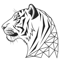 Geometric tiger head profile outline drawing