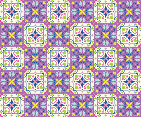 Colorful Floral Geometry Pattern with Vintage Nature Symbols for Trendy Decorative Vector Backdrop and Texture Art