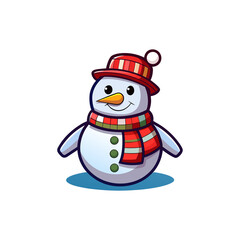 Snowman wearing a striped hat and scarf with button eyes and a carrot nose isolated on white background isolated on transparent background