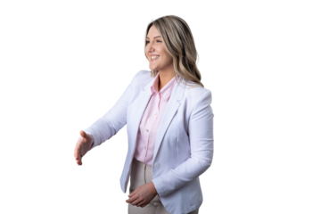 Businesswoman extending hand for handshake greeting deal