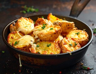 Deliciously cheesy potatoes in a pan, a culinary delight perfect for comfort food