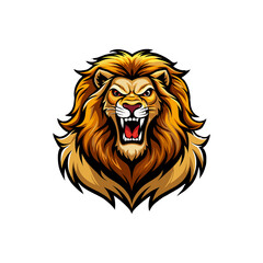 Lion head with open mouth and sharp teeth roaring with an aggressive expression depicted as a stylized illustration isolated on white background isolated on transparent background