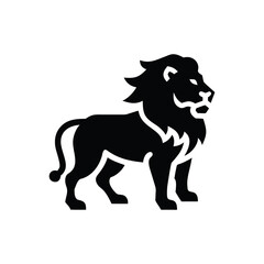 Lion silhouette standing with mane and tail representing strength courage and royalty isolated on white background isolated on transparent background