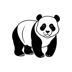 Panda illustration with black and white markings standing and looking forward isolated on white background isolated on transparent background