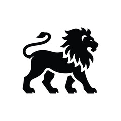 Lion silhouette walking representing strength and royalty with a flowing mane and tail isolated on white background isolated on transparent background