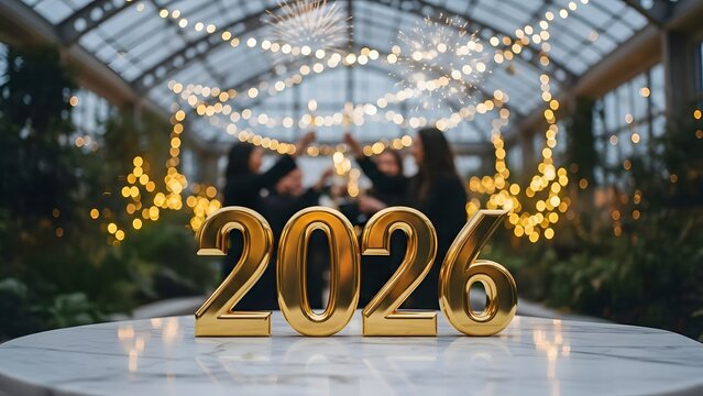 2026 Celebration in Conservatory with Friends Toasting