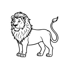 Lion standing profile view a majestic wild animal with a large mane depicted in a simple line art illustration isolated on white background isolated on transparent background