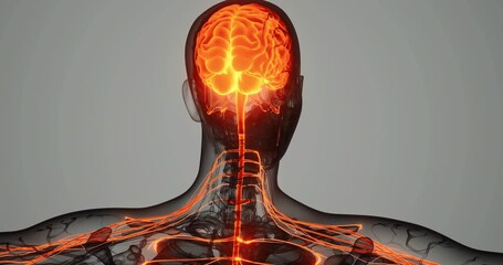 This illustration highlights the human nervous system, showcasing its intricate connections from the brain to the spinal cord and peripheral nerves, emphasizing its complexity and significance. - Powered by Adobe