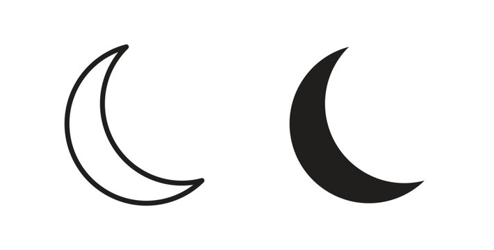 Moon icon glyph and line set thin line symbol concept.
