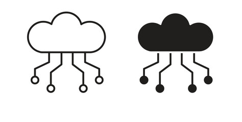Network cloud icon glyph and line set thin line symbol concept.