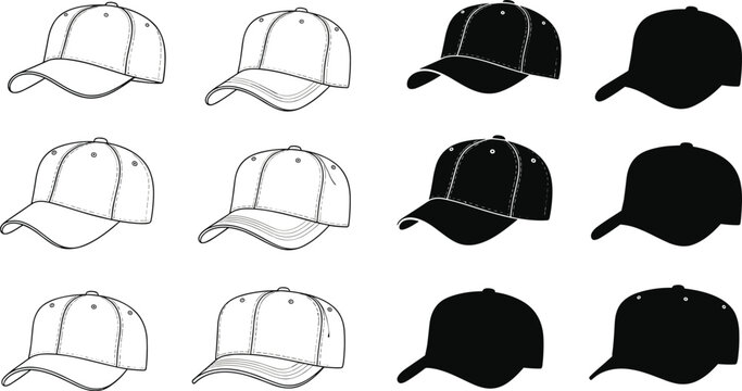Stylish baseball cap design elements for apparel mockups and logo placement, versatile for fashion templates and sports branding, vector origin