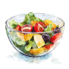A painting of a glass salad bowl painting design collection, hand-painted watercolor style, vector set available in EPS, Simple illustration, vectorized