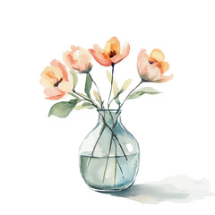 An Elegant glass vase with fresh flower painting design collection, hand-painted watercolor style, vector set available in EPS, Simple illustration, vectorized