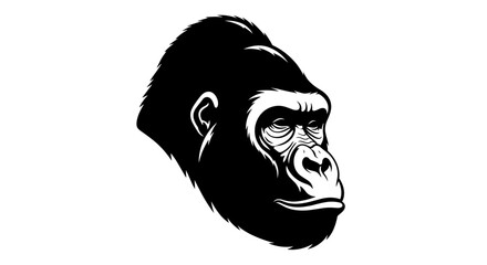 Detailed Gorilla Head Illustration with Intense Gaze.