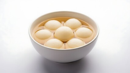 Clean Studio Shot of Roshogolla in Syrup-Filled Bowl with Bright White Vibe