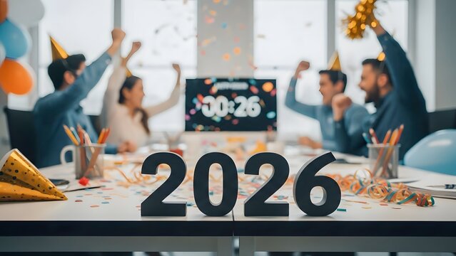 Office New Year 2026 Party with Colleagues Celebrating