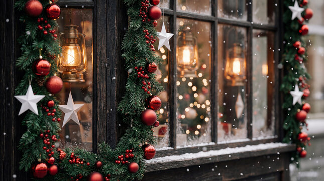 window with christmas decorations